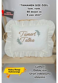 Resim Gros Shop Müslin Yeni Doğan 4katlı Organik %100pamuk Kişiye Özgü Nakışlı Hastane Çıkış Seti İki Dallı Model-2 Ekru 