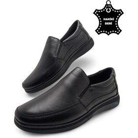 Resim Erkek Mevsimlik Hakiki Deri Ultra Rahat Klasik Günlük Baba Ayakkabısı Siyah 