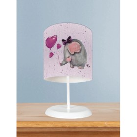 Resim Mekta Home Bebek ve Çocuk Odası Mor Fil Desenli Abajur 