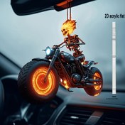 Resim 2D Düz, 2D Düz Kafatası Motosiklet Kolye - Canlı Turuncu ve Mavi LED Işıklar, İp Kayışlı Çok Fonksiyonlu Araç İç Aksesuarı, Anahtarlık ve Sırt Çantası için Uygun | Tüm Mevsimler için Dayanıklı Kafatası Süs Hediyesi, 2D Düz 