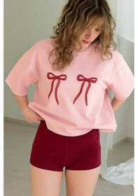 Resim Kurdela Baskılı Tişört Pembe 
