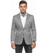 Resim Erkek Slim Fit Gri Blazer Ceket Tek Düğmeli Kapaklı Cepli Şık Kumaş Dokulu Günlük & Ofis Kombinleri İçin Gri 