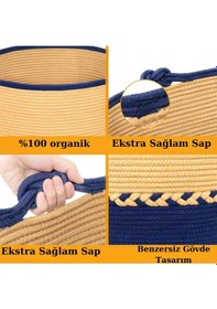 Resim Mavaux Cornrows Özel Örgülü Jüt Battaniye Sepeti Hasır Oyuncak Sepeti Jüt Çamaşır Sepeti 40-30 Lacivert 