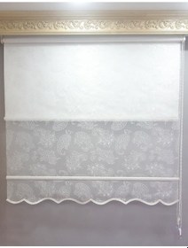 Resim N11 Özel Yaprak Desenli Çift Mekanizmalı Tül Stor Perde 