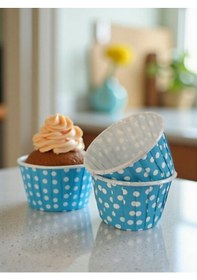 Resim Kağıt Muffin Kek Kalıbı Puantiyeli Mavi 