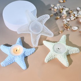 Resim Silikon Denizyıldızı Mum Kalıbı - DIY El Yapımı Ev Dekoru için Kare Reçine Döküm Kalıbı, Pürüzsüz Yüzeyli Doğal Denizyıldızı Tasarımı 