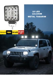 Resim KAPOTO 16 Led Kare Çalışma Lambası 48W 10V-30V Metal 4x4 Off Road Projektör Işık 