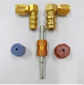 Resim Pazly 90 Derece R12-r134a Adaptör Kiti, Altın Yüksek-düşük Basınç Pirinç Dönüşüm Seti, Hızlı Bağlayıcı, Toz Kapak Vana Çekici, Ac Dönüşüm Seti 