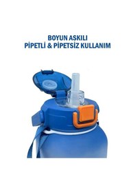 Resim Vagonlife Vgn2275-t Mavi 1100ml Çocuk Pipetli/Pipetsiz Kullanım Su Matarası - Askılı 