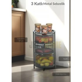 Resim 3 Katlı Sebzelik Açılır Metal Patates Soğan Sepeti Paslanmaz Meyvelik Organizer Sepet Siyah 