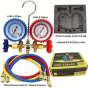 Resim Meridiangoods Jfb25 R22 R12 R134a R502 Soğutucu Manifold Basınç Göstergesi Çift Göstergeli Set 3 Renk Hortumlu 