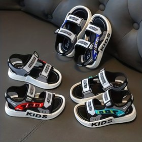 Resim 2023 Trendy Erkek Çocuk Sandaletleri - Yaz 10. Sınıf Stili, Ayarlanabilir Kayış, Yumuşak Taban Plaj Ayakkabıları Gençler ve Öğrenciler İçin, PVC Üst ve Taban, Grafik Tasarımli Açık Burunlu, Bahar/Yaz Ayakkabıları | Trendy Grafik Sandaletler | Güvenli Kayış Sandaletler, Erkek Sandaleti 
