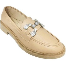 Resim Comfort Shoes 233 Deri Trend Fashion Taşlı Kadın Babet Bej 