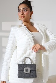 Resim Moda Lime Kadın Antrasit Simli Kulp Detaylı Zincir Askılı Abiye Çanta 