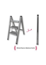 Resim Endokon Katlanır Şık Merdiven Gümüş 3 Basamaklı - Alüminyum - Ev - Ofis Merdiveni 