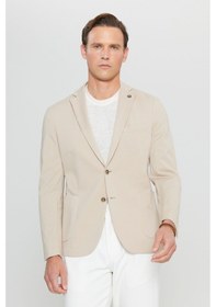 Resim Erkek Bej Pamuklu Slim Fit Dar Kesim Armürlü Esnek Torba Cepli Blazer Ceket Bej 