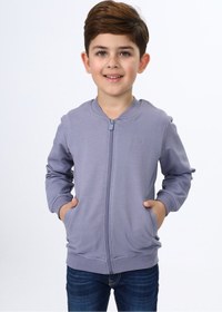 Resim Toontoy Koyu Gri Erkek Çocuk Kolej Yaka Fermuarlı Cepli Nakış Baskılı Örme Hırka - 2 İplik 