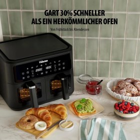 Resim Tristar Çift Sepetli Sıcak Hava Fritözü, 9 L Kapasite, 10 Program, Senkronizasyon Fonksiyonu, Dijital Ekran, Görüntüleme Penceresi, Pfas Içermez, Yağsız Sağlıklı Kızartma, 2500W, FR-9429 