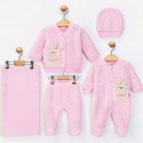 Resim Milays Kız Bebek Jakarlı Welsoft Tulum Zıbın Bere Ve Battaniyeli 5 Li Takım Toz Pembe 