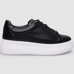 Resim %100 Hakiki Deri Siyah Bağcıklı Kadın Sneaker-siyah Siyah 