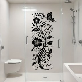 Resim 1 Adet Kelebek Çiçek Banyo Sticker'ı - Banyo, Yatak Odası, Oturma Odası Dekorasyonu için Eğlenceli Sticker'lar 