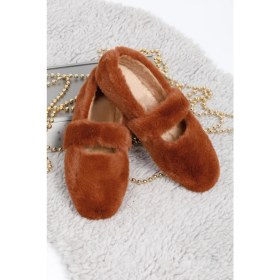 Resim Renkli Butik Kahve Ultra Yumuşak Peluş Kadın Ev Babeti Hafif Taban Panduf 