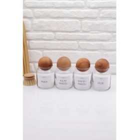 Resim Bej 4'lü Top Kapaklı Pamuk ve Aksesuar Kavanozu, Pratik ve Şık Saklama Seti 