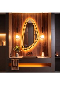 Resim Evonna Amber Led'li Lazer Kumlamalı Lavabo & Banyo Aynası Dokunmatik Sensörlü 45 X 90 Cm Turuncu 