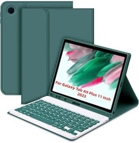 Resim Fogy Galaxy Tab A9+ Plus 11 İnç Sm-X210 ile Uyumlu Çıkarılabilir Bluetooth Klavyeli Klavye Kılıfı, Koyu Yeşil 