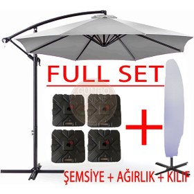 Resim Gunbo Home 3 Mt 8 Kaburga Full Demir 21 Kg Gri Bahçe Şemsiyes 