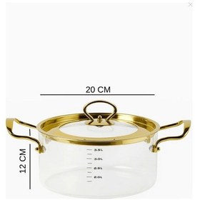 Resim 3,5 Lt Altın Kapaklı Ve Kulplu Isıya Dayanıklı Tencere Ölçülü Borosilikat Cam Tencere Şeffaf 