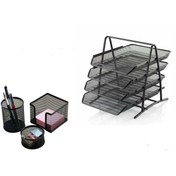 Resim METAL EVRAK RAFI 4 KATLI SİYAH VE KALEMLİK SETİ 