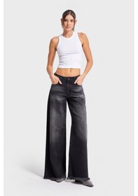 Resim Itsbasic Kadın Koyu Füme Renk 12s5-1 Palazzo Fit Paça Detaylı İç Boy 80cm %100 Koton Denim Jean 