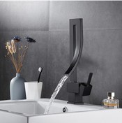 Resim Anunnaki Özel Tasarım Matte Black Banyo Bataryası Retro Şelale Kare Havza Lavabo Bataryası 