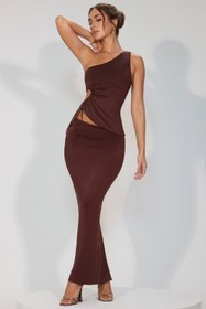 Resim Espresso Daracık Jersey Asimetrik Bel Uzun Etek - M 