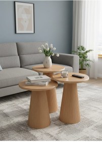 Resim Meşe 3'lü Mantar Zigon Sehpa Meşe 