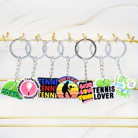 Resim 10 Adet Plastik Spor Serisi Vücut Egzersizi Anahtarlık, Tenis Oyunu Anahtarlığı, Çanta Sırt Çantası Aksesuarları, Doğum Günü Parti Hediyesi 