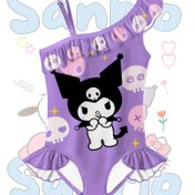 Resim Kızlar için Sanrio Tek Parça Mayo, Hello Kitty, Kurumi Yapay Yeşim Çobanpüskülü, My Melody Kız Karikatür Baskılı Moda Yüzme Kıyafeti, Yüksek Esneklik Askılı Yarışma Body, Kızların Tankini Bikini, Yaz Yeni Plaj Giysisi 