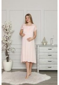 Resim Limissi 1208 Pembe Hamile Lohusa Dantelli Gecelik 