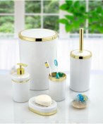 Resim GuvenliPazar 5 Parça Akrilik Gold Çizgi Banyo Takımı Yuvarlak Banyo Seti Beyaz 