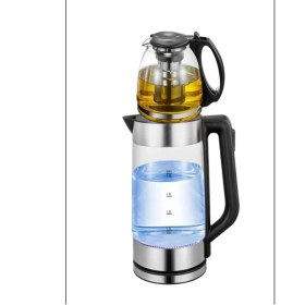 Resim Cam Demlik ve Kettle Seti, Siyah, Dayanıklı ve Şık Tasarım 