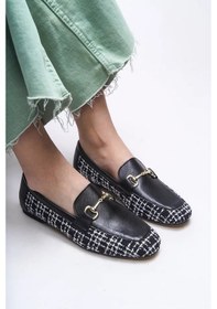 Resim Kindep Pine Cone Altın Toka Detaylı Günlük Kadın Babet Siyah Siyah 