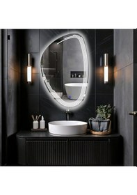 Resim Fractura Asimetrik Led'li Kumlamalı Lavabo & Banyo Aynası Dokunmatik Sensörlü 80 X 50 Cm Beyaz 