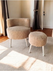 Resim own home Nova İkili Teddy Berjer ve Puf, Çay Seti Berjer Takımı, Camel Berjer, Salon Balkon Ofis 