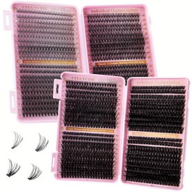 Resim 200/800 Küme Kirpik Uzatma Kiti, Hafif Kalın Kirpik Kümelere Sahip, 0.05mm Rus Stili D Kıvrım Sahte Kirpikler, Doğal Hacim ve Kıvırcık Uzun Süreli Yapışkan Günlük Makyaj & Parti Gece Kullanımı İçin Yeniden Kullanılabilir 