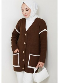 Resim İlge Düğmeli Triko Hırka 1597 - Kahve Kahve 