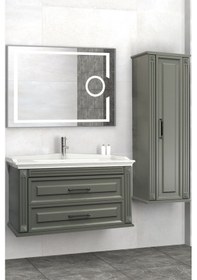 Resim Moskova 100 Cm Banyo Dolabi Mercekli Led Ayna - Antrasit (Boy Dolap Dahil) Çok Renkli 