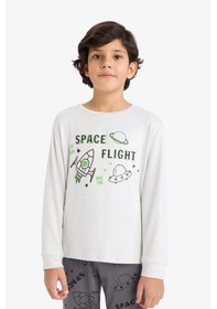 Resim Defacto Erkek Çocuk Termal Pijama Takımı Baskılı Uzun Kollu Üst Uzun Alt F3349a825wngr503 Gri-gr503 