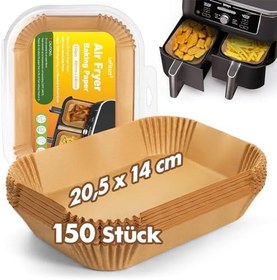 Resim Pişirme Kağıdı Hava Fritöz, 150 Adet 20,5 x 14 cm Ninja Foodi Çift Bölgeli Airfryer için Sülfürize Kağıt, Ninja AF300EU /AF400EU /Cecotec Çift Airfryer için Yapışmaz Kağıt Astar Aksesuarları 