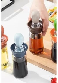 Resim Hazneli Silikon Uçlu Cam Yağdanlık Sirke Yağ Yumurta Ve Sos Fırçası Asorti Renkli 